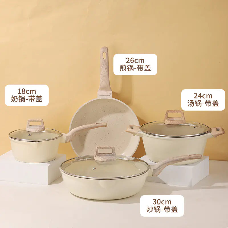 Non-Stick Stone Cookware Set - 4 Pieces for Home Use