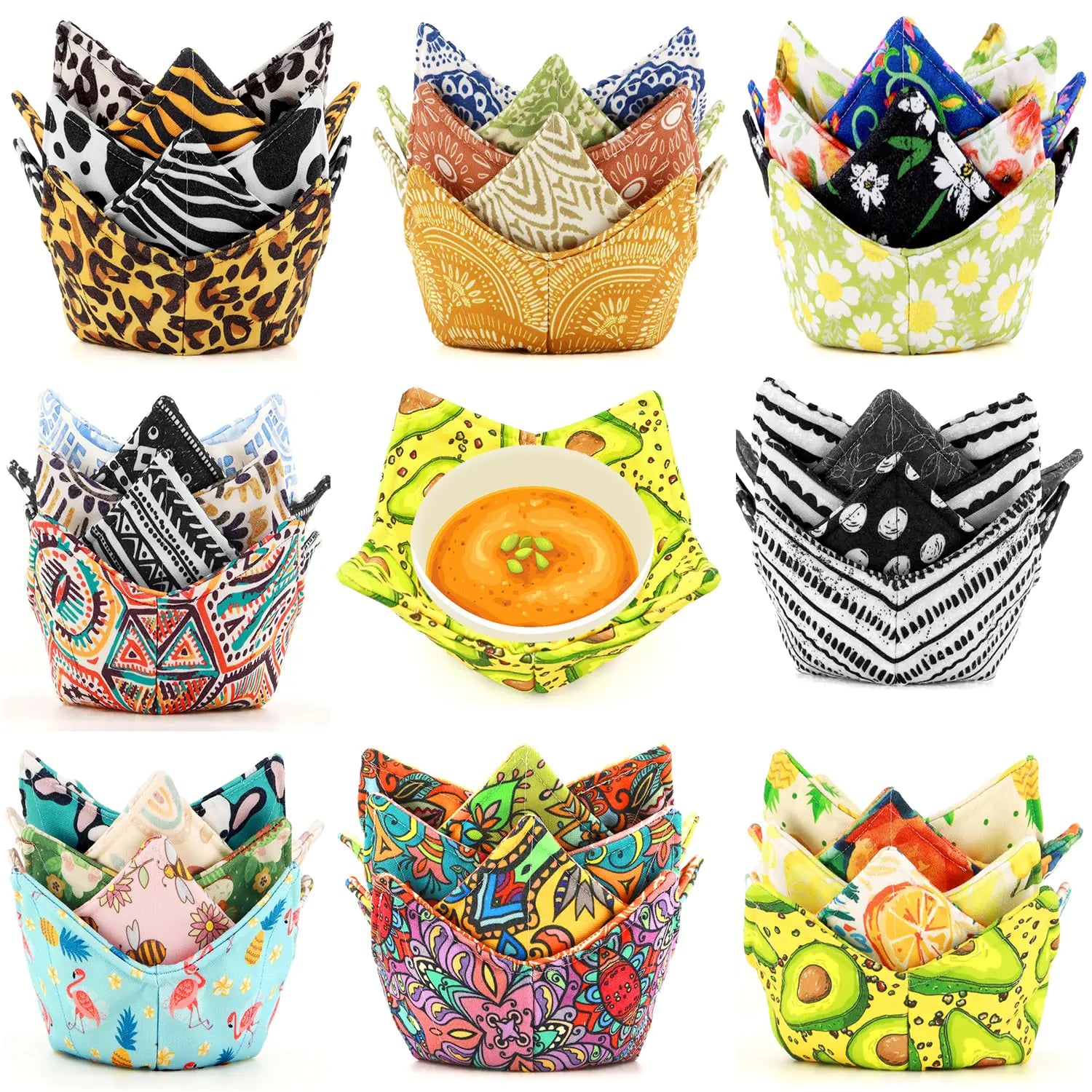 Cotton Microwavable Bowl Cozy Microwave Bowl Holders Bowl Snuggies Microwave-Safe Hot Bowl Holders Soup Bowl Cozy Bowl Hot Pads Hot Heat Proof Plate Holder Pot Holders for Bowls (M)