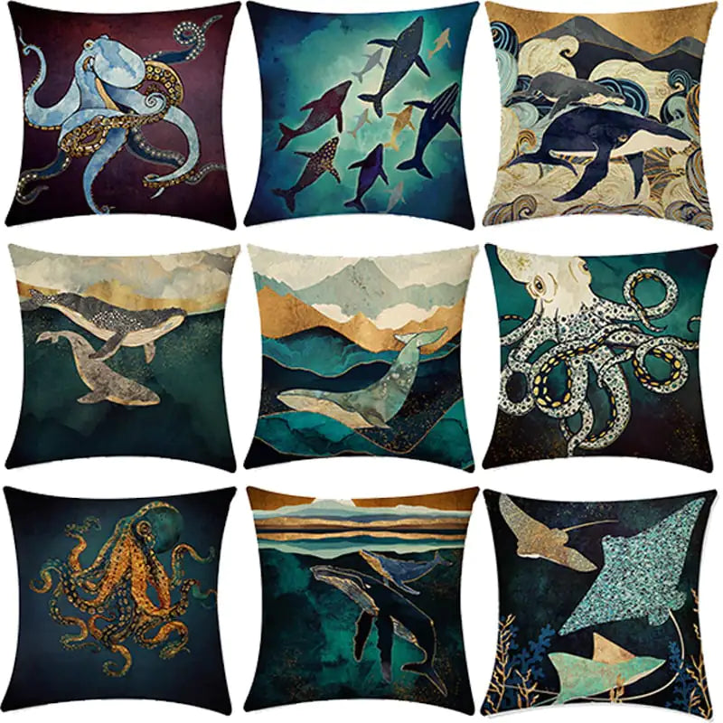 Deep Sea World Printed Sofa Pillow Cases for Home